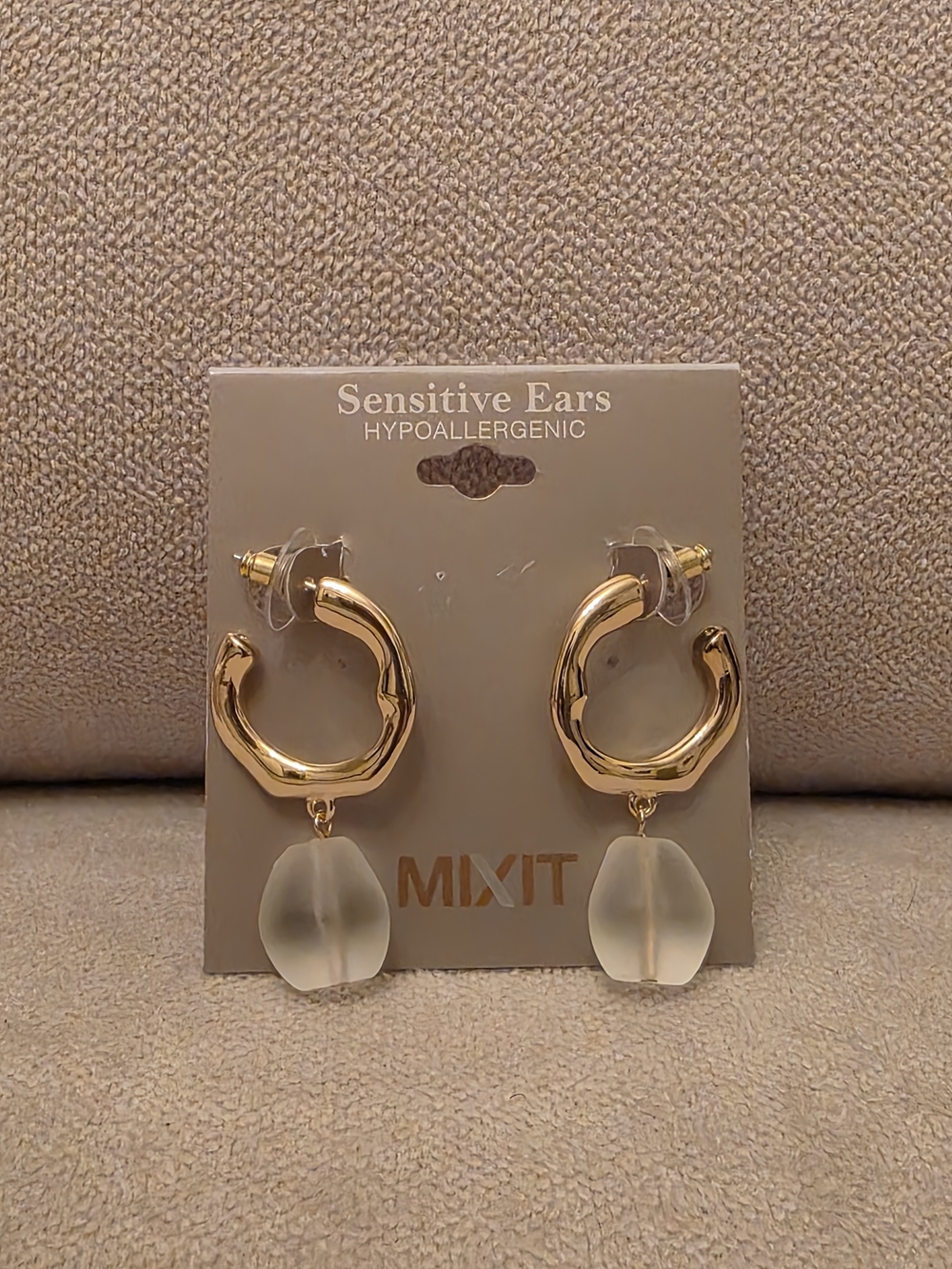 NWT Mixit Gold Hoop Drop Earrings Frosted Bead Dangle
